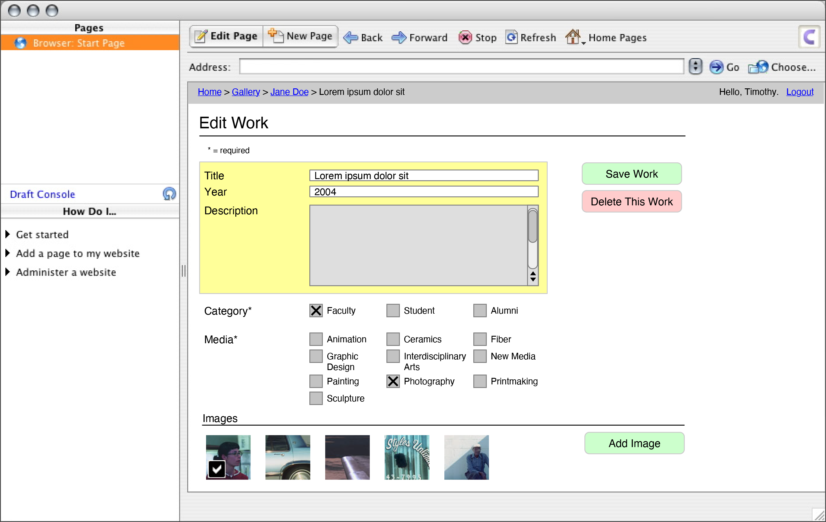KCAI CMS wireframe.
