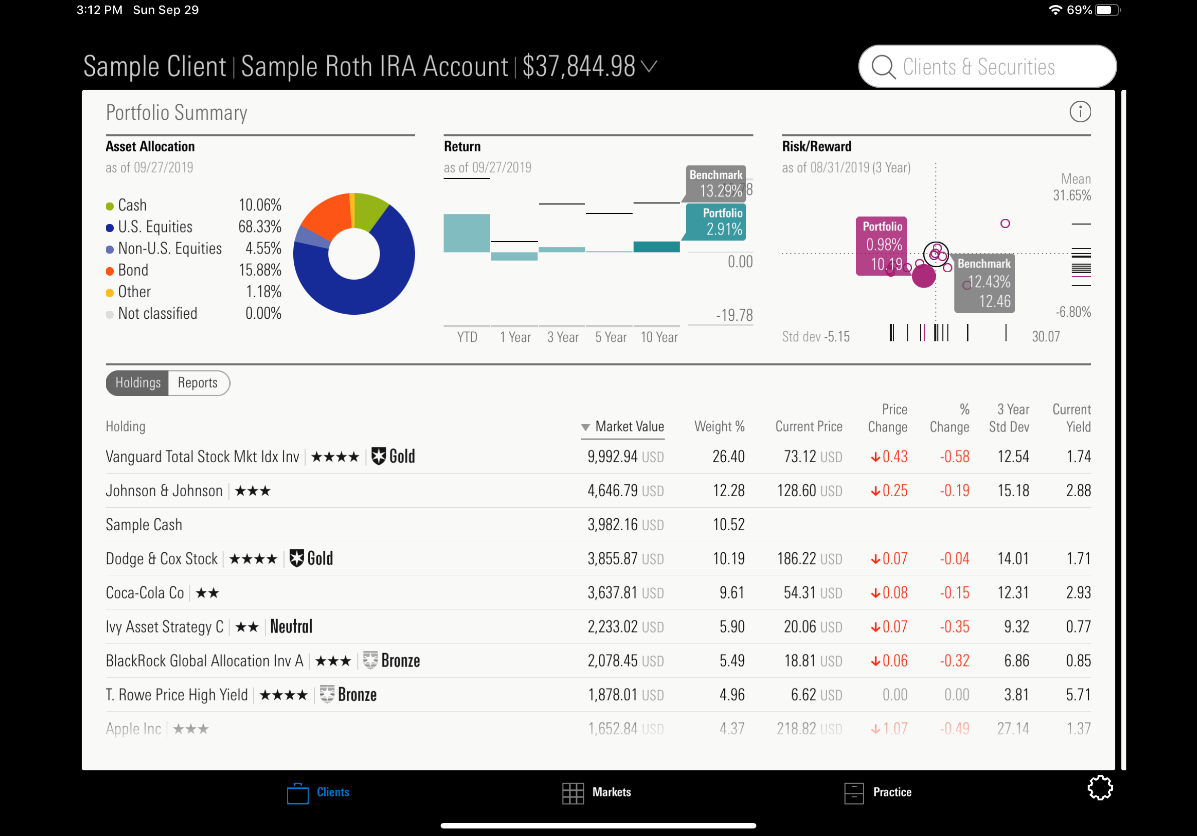 Client account summary screenshot